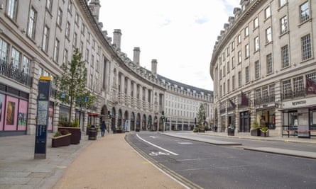 A deserted Regent Street in London during lockdown