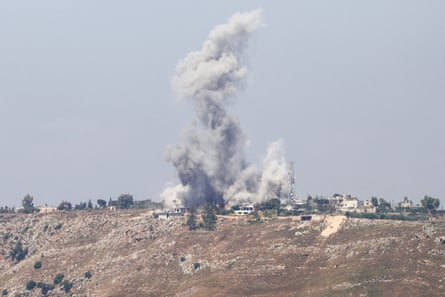 Smoke rising from the site of an Israeli airstrike in the Lebanese village of Arnoun on Monday.