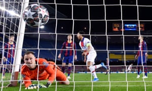Barcelona keeper Marc-Andre ter Stegen reacts as Moise Keane of Paris Saint-Germain (not pictured) scores his side’s third goal.