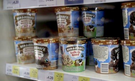 Containers of “Ben &amp; Jerry’s” ice cream, one of Unilever’s many brands.