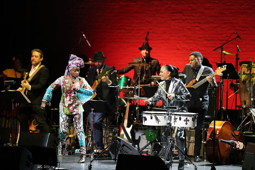 Kidjo and Sheila E on stage at the Apollo theatre in New York in March 2020.