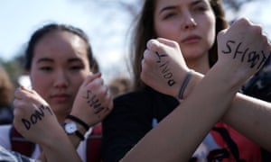Students protested against gun violence on Wednesday on Capitol Hill, one week after 17 were killed in the latest mass school shooting at Marjory Stoneman Douglas high school in Parkland, Florida.