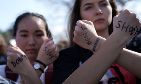 Students protested against gun violence on Wednesday on Capitol Hill, one week after 17 were killed in the latest mass school shooting at Marjory Stoneman Douglas high school in Parkland, Florida. 