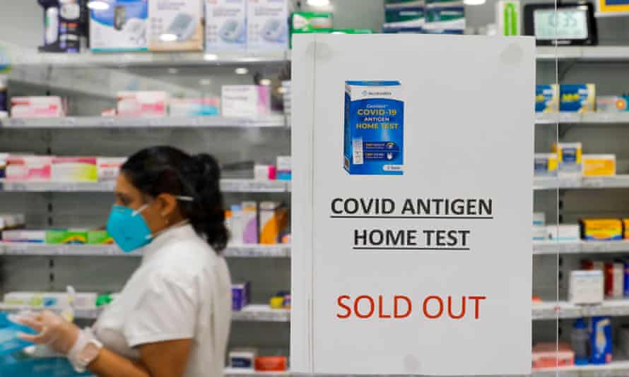 A Sydney pharmacy sign says rapid antigen tests have sold out