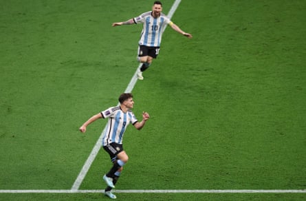 Julian Alvarez reacts after scoring for Argentina against Australia