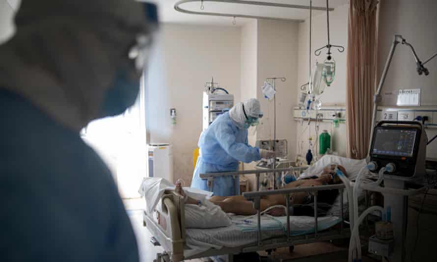 A makeshift intensive care unit at the Red Cross hospital in Wuhan in mid-February.