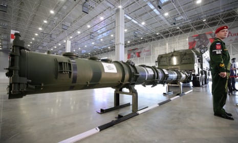 The 9M729 missile is displayed in Kubinka, Moscow region. Russia denies the 9M729 violates the 1987 INF disarmament treaty.