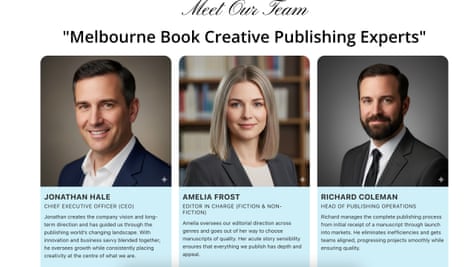 A screenshot of the since-removed ‘meet our team’ page on the Melbourne Book Publisher site, which used AI-created images