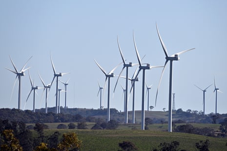 Power-generating windmill turbines are seen on 50km south of Goulburn