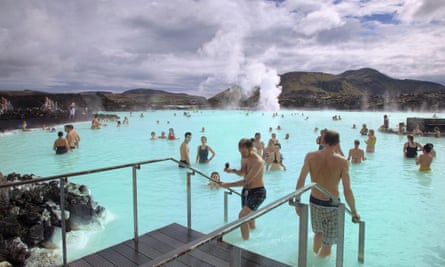 People bathing in the relaxing waters of the Blue lagoon, Grindavik, South West Iceland.