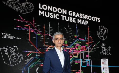 Sadiq Khan attends the launch of the Grassroots Music Tube Map at Outernet Arcade, London, today.