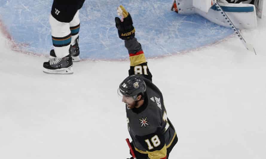 Vegas Golden Knights left wing James Neal celebrates after his team scored against the San Jose Sharks.