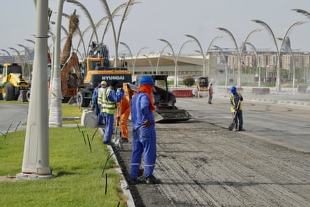 Low-wage labourers on a project to upgrade the Corniche in Doha, pictured before the World Cup.