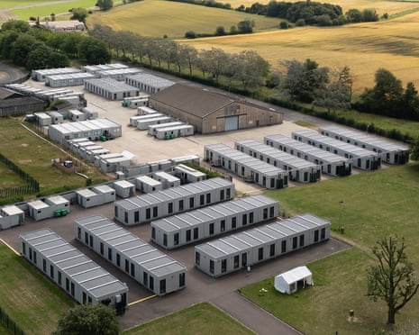 An aerial view of Wethersfield base, showing temporary housing units built for asylum seekers.