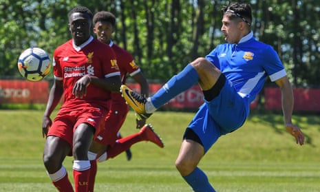 Jhai Dhillon (right) in action for Panjab FA in a 2018 friendly against Liverpool Under-23s.
