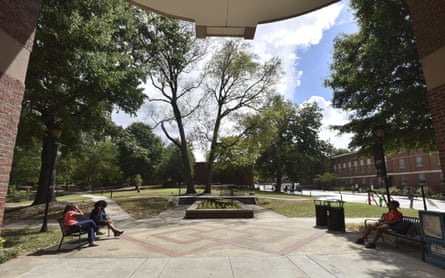 Students sit on the campus of Spelman College in Atlanta.