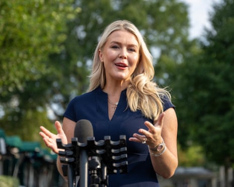 Karoline Leavitt speaks to reporters on her final day as press secretary, outside the West Wing of the White House, 27 August 2026.