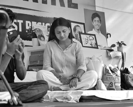 Ratna Singh of the Cockroach Janta party at a protest.