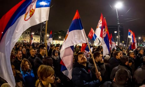Anti-government protesters rally in Belgrade.