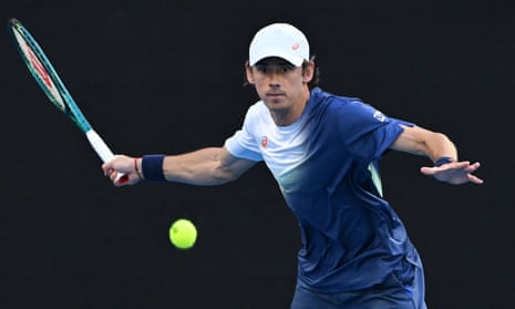 Alex de Minaur of Australia in action during charity match against Carlos Alcaraz