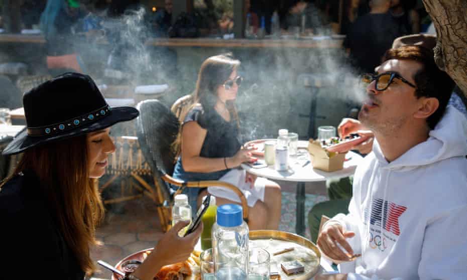 Diners smoke pot at Lowell cafe, in West Hollywood, California.