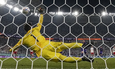 Wojciech Szczesny saves Lionel Messi’s spot-kick against Argentina.