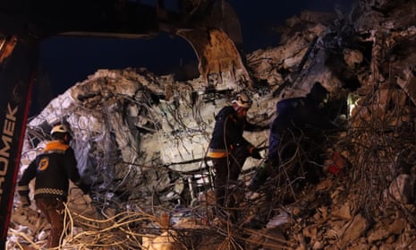 Rescue teams and residents of the region continue their search and rescue efforts in collapsed buildings, in Idlib, Syria after 7.7 and 7.6 magnitude earthquakes hits Turkiye's Kahramanmaras, on 6 February 2023.