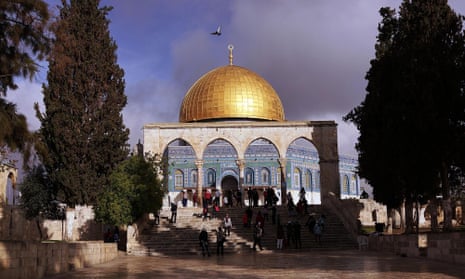 Al-Aqsa mosque compound in the Old City in Jerusalem with view of the Dome of the Rock.