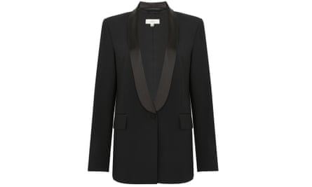 A black tuxedo jacket with satin lapels