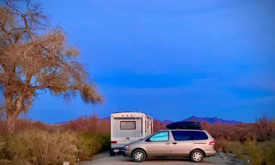 April and Cliff, a veteran nomad, camped next to each other on Bureau of Land Management lands.