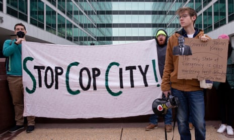 People protest against ‘Cop City’ on 9 February. 