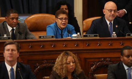 Karen Bass votes for the first of two articles of impeachment against Donald Trump, 13 December 2019.