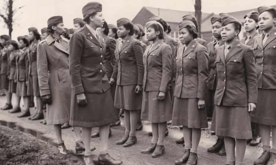 Members of the 6888th battalion stand in formation in Birmingham, England, in 1945.