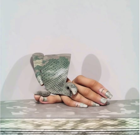 A snake cross-bred with concrete: AI artwork by Polly Morgan using Stable Diffusion.
