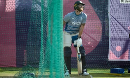Ben Stokes winces during a net session in Dharamsala.