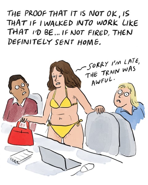A series of cartoon images of a woman wearing swimwear., panel 2