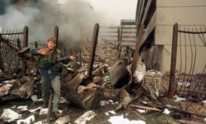A marine guard in the aftermath of the 7 August 1998 bombing of the US embassy in Nairobi, which Abu Muhammad al-Masri was accused of helping to mastermind.