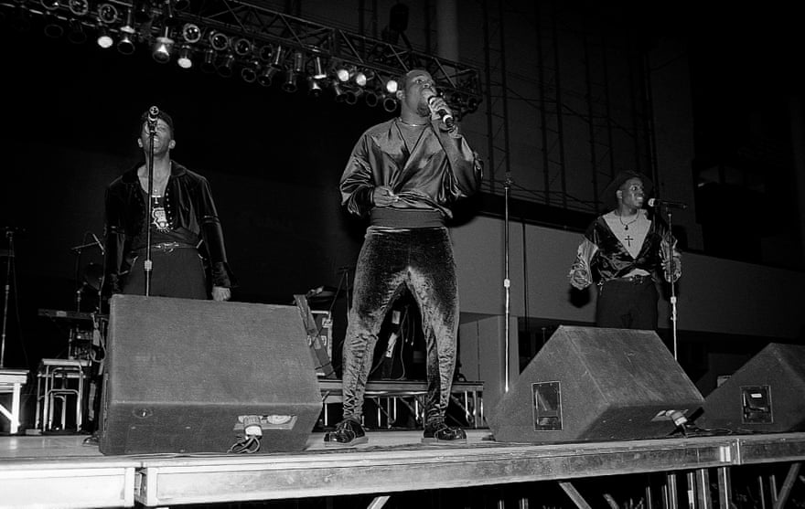 Herb Lawson, Byron Stingily and Byron Burke of Ten City perform in 1991.