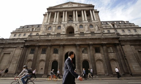 A view of the Bank of England in London. The Bank’s Monetary Policy Committee hinted on Thursday that a rise in interest rates could be coming soon, sending the pound to a one-year high against the dollar