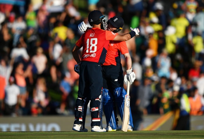 Morgan and Moeen celebrate victory.