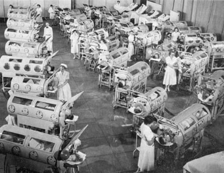 Children in iron lungs during a polio outbreak in the US in the 1950s.