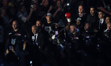 Carlos Takam’s looks pretty chipper as he makes his way to the ring.