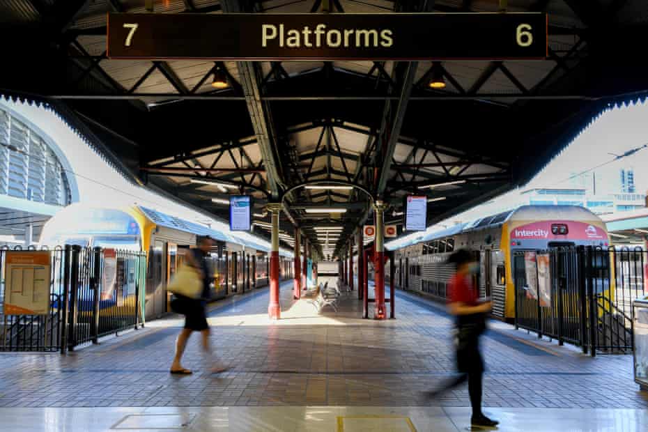 Trains are seen at the end of the line at Central Station in Sydney