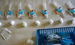 Syringes filled with the Moderna’s vaccine against coronavirus disease