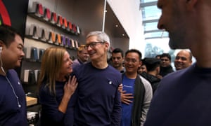 Apple’s chief executive, Tim Cook, meeting customers for the new iPhone X at an Apple store in Palo Alto last year.