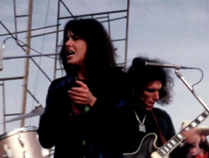 Grace Slick fronts Jefferson Airplane at Altamont festival, California, 1969, in footage uncovered by the Library of Congress.