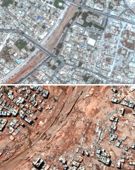 Satellite images show the extent of the damage caused by flooding in Derna, Libya, in September 2023