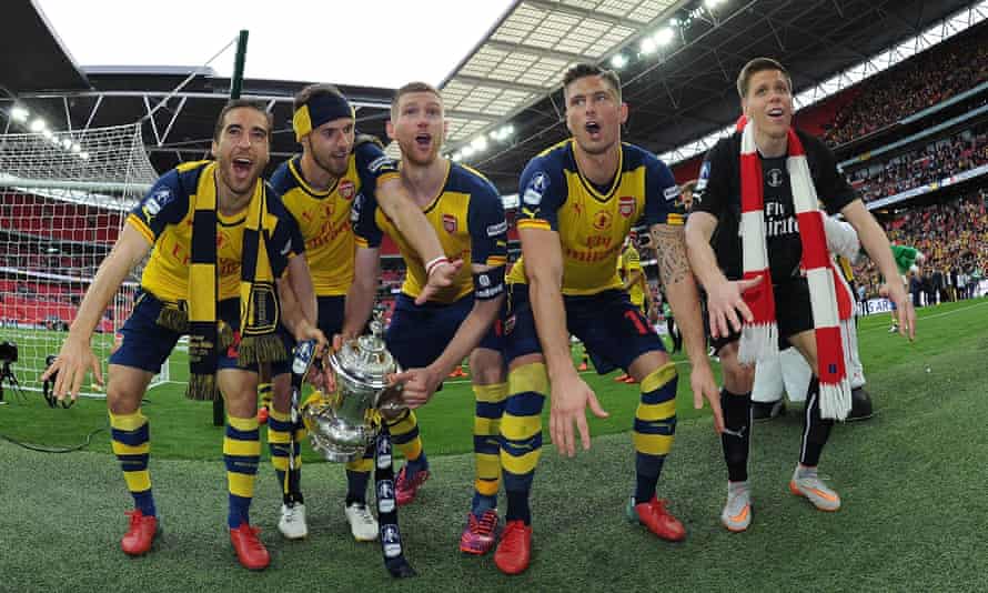 Arsenal players celebrate after their FA Cup final victory over Aston Villa.
