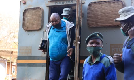 Job Sikhala arrives in a prison truck at the Harare Magistrates Courts, Zimbabwe, 02 September 2020.
