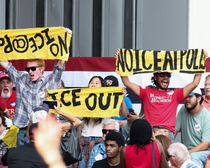 Trump’s appearance at Georgia rally disrupted by anti-ICE protesters – US politics live
